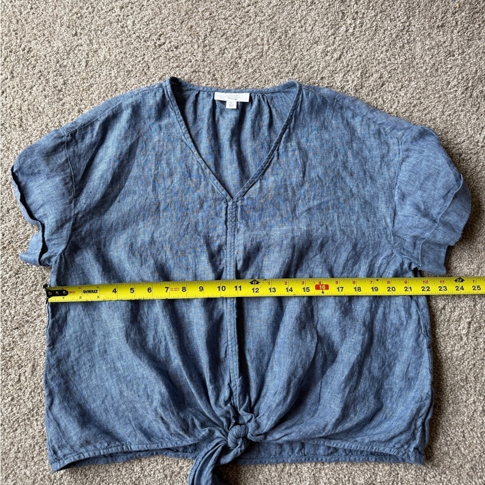 Charter Club Luxury Linen Front Tie Blue Lagenlook Top - Picture 9 of 10